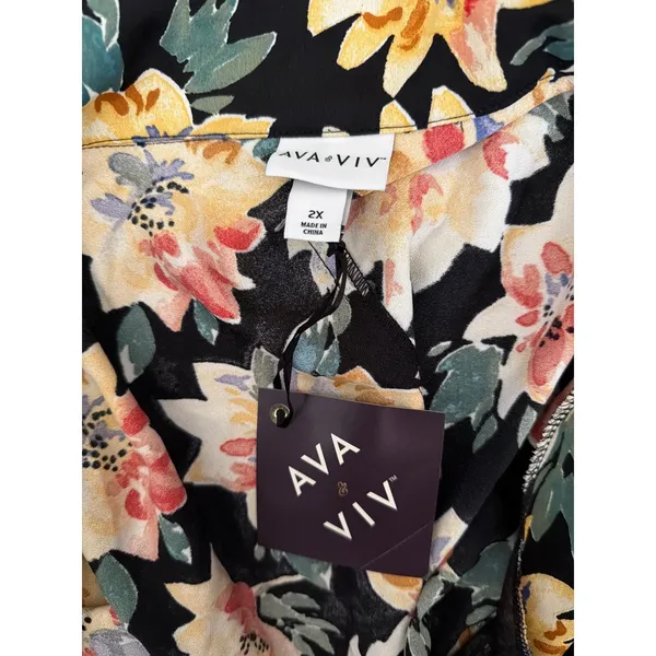 Ava & Viv Womens Floral‎ Duster Cardigan Black Multi Long Sleeve Tie Waist 2X - Image 4