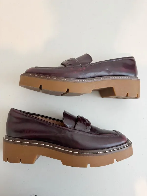 Nordstrom Notorie Leather Loafers Size 8 Burgundy Chunky Platform Shoes Academia - Image 9