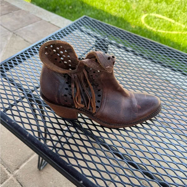 Shyanne Fuji Brown Leather Laser Cut Western Ankle Booties Womens Size 7 M - Image 5