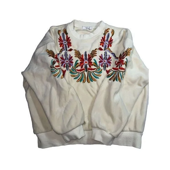Vintage Cream Grandma Crewneck‎ Embroidered Velvet Sweater By Twins - Image 7
