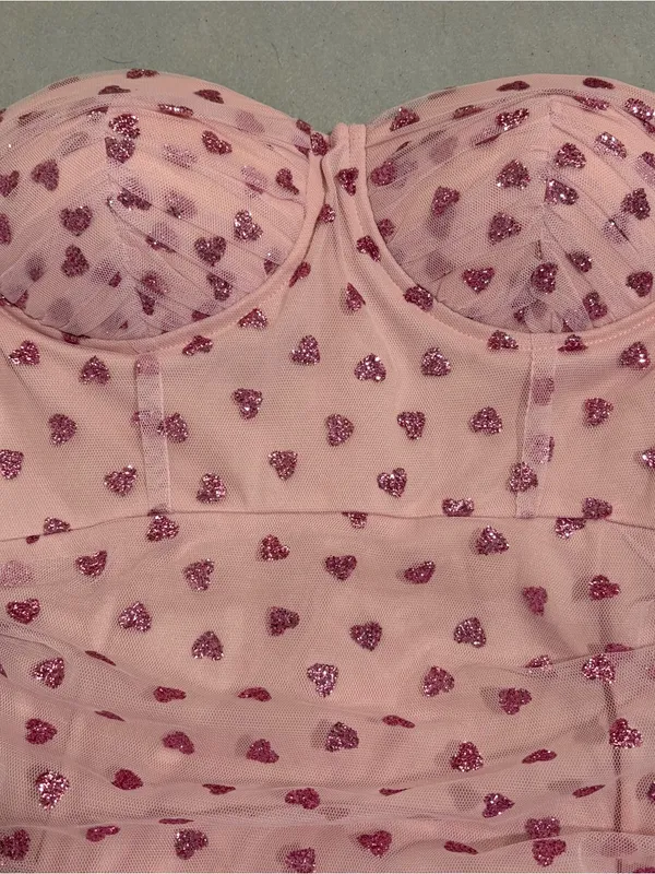 Superdown Fifi Pink Glitter Heart Strapless Mini Dress XS NWT Coquette Barbie - Image 8