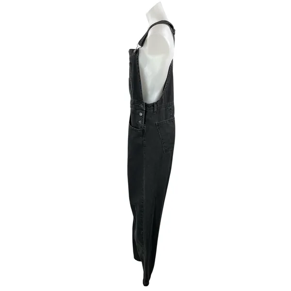 Free People Womens Black Washed Bib Straight Leg Denim Jean Overalls Jumpsuits M - Image 2