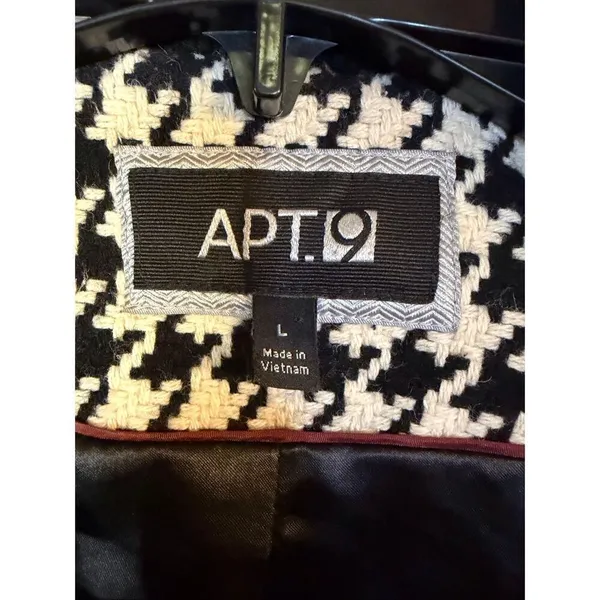 Vintage Apt. 9 Black White Houndstooth Lined Wool Blend Coat READ Size Large (64 - Image 5