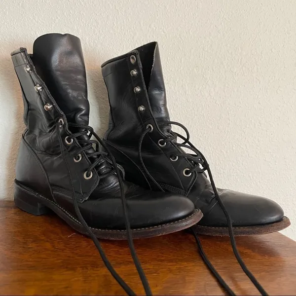 Justin Boots Vintage Leather Lace-up Ropers Black‎ - Image 8