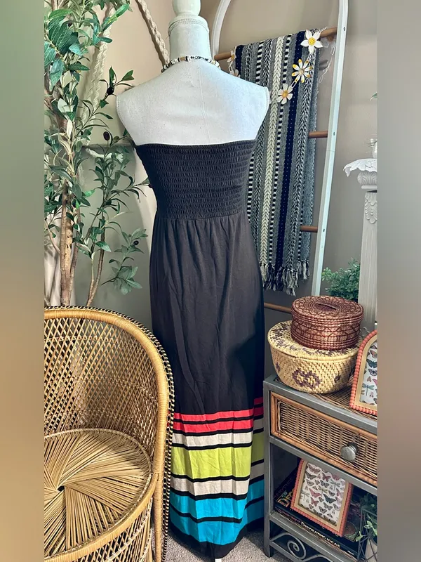 Gap Brown Strapless Smocked Maxi Dress Color Block Built-In Bra Medium - Image 4