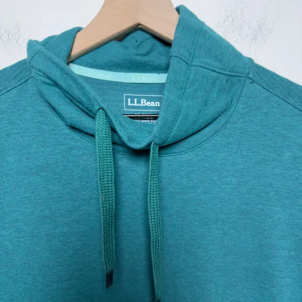 L.L.Bean Womens Cotton Cozy Mixed-Knit Pullover Medium Storm Teal Funnel‎ - Image 4