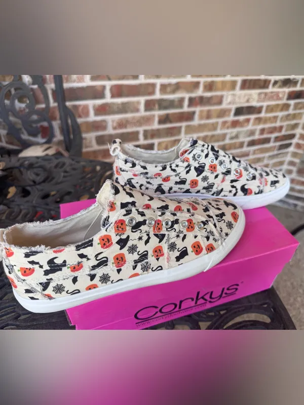 Corkys Babalu White Pumpkin Canvas Slip-On Women’s Size 10 Sneakers NIB - Image 5