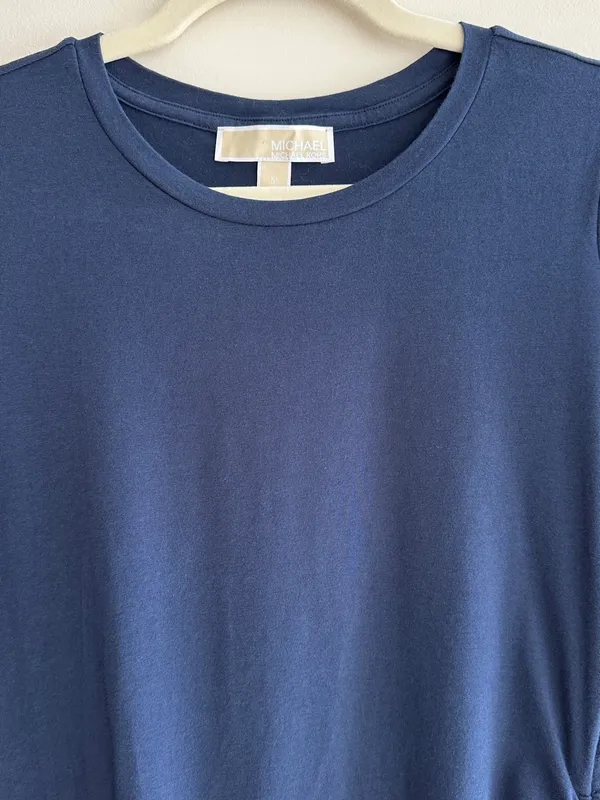 MICHAEL Michael Kors Navy Blue Ruched Cinched Casual Dress, Size Medium - Image 16