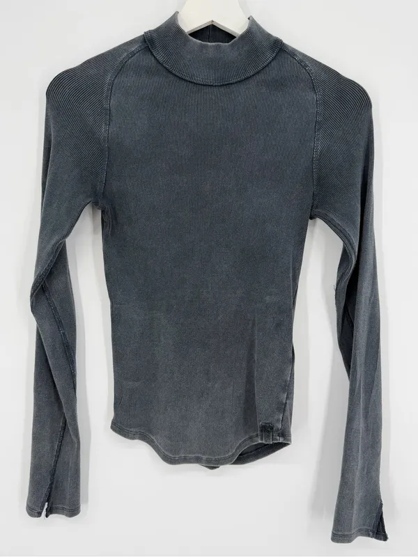 FP We The Free Pixie Tee Black Washed Ribbed Long Sleeve Mock Neck Boho Small - Image 2