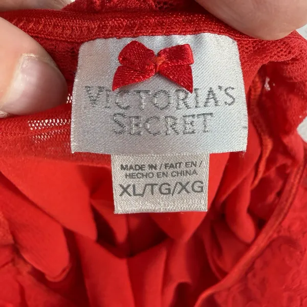 Y2K Victorias Secret XL Sheer Lace Babydoll Top Red Festival Stretch Romantic‎ - Image 7