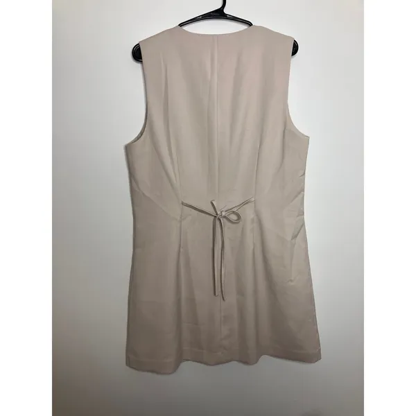 Abercrombie & Fitch Mini Dress Womens L Beige Excellent Button Front Tie Back - Image 5