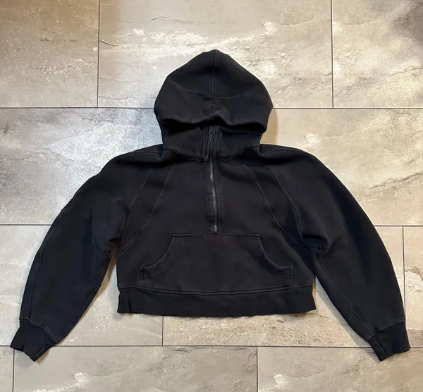 Scuba Oversized 1/2 Zip Hoodie in Black - Image 6
