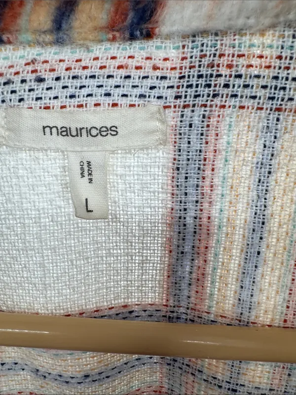 Maurices Lightweight Striped Jacket shacket in White, Blue, Orange plaid L fall - Image 9