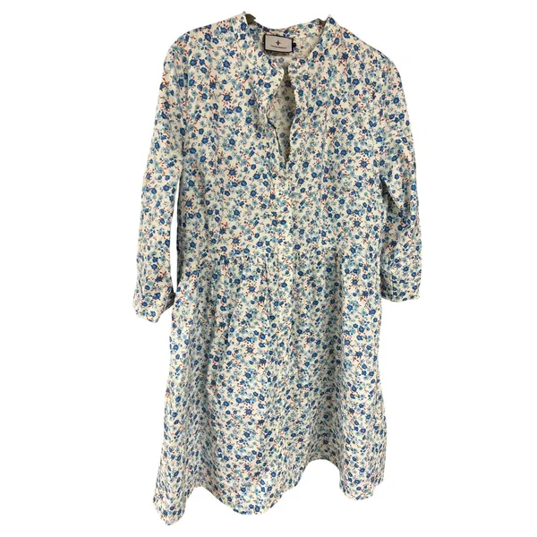 Tuckernuck Calico Ditsy Floral Royal Shirt Dress Blue White Size Small - Image 2