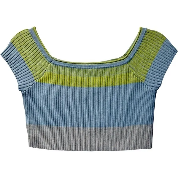 Anthropologie Daily Practice‎ Striped Ribbed Shirt Cropped Knit Top Sz Small - Image 3
