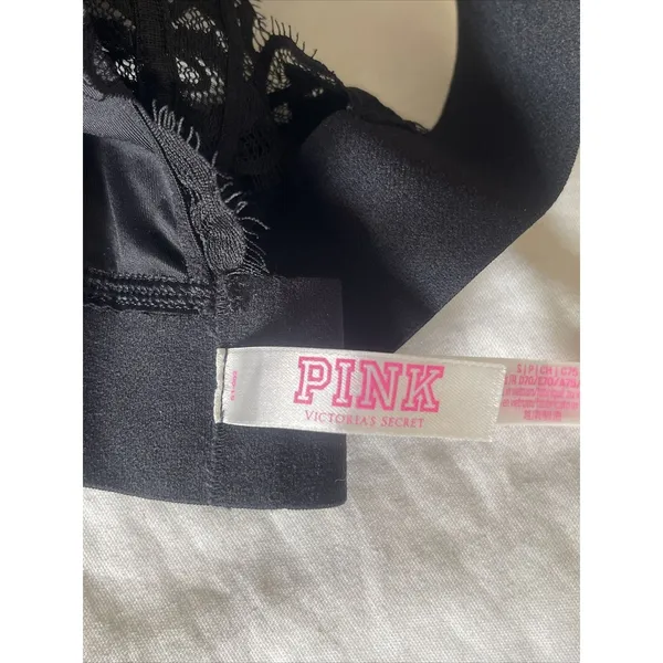 Victoria’s Secret Womens Bralette Bra Black Lace Triangle Logo Pullover Sz Small - Image 9