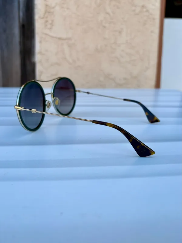 Gucci GG0061S brow bar round sunglasses 56mm gold frames green gradient lenses - Image 12