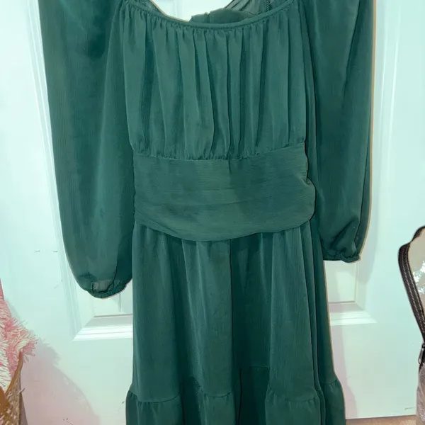 Emerald Green Ruched Long Sleeve Sundress Size XL - Image 2