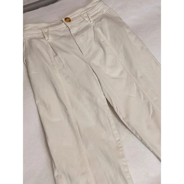 Anthropologie Cream Wide Leg Pants Womens US 0 High Rise Cotton Stretch Trouser - Image 8