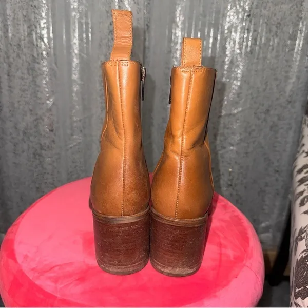 Vince Camuto Womens Cognac Leather Block Heel Ankle Boots Size 8.5M Brown‎ Zip - Image 6