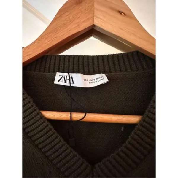 Zara Green Cropped Sweater Size Small - Image 3