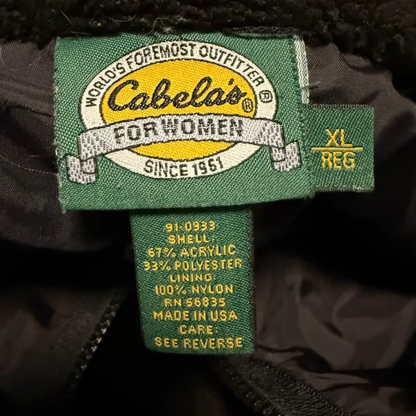 Cabelas Womens Fleece Jacket Black Gray Snowflake Full Zip Outerwear XL VTG‎ - Image 5