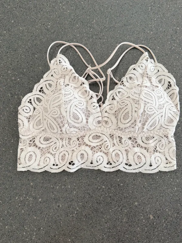PINK Victoria's Secret Lace Crisscross Bralette - Cream size M - Image 4