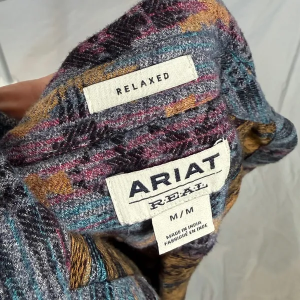 Ariat Re-AL Relaxed Fit Southwestern Jacquard Button Down Shirt Blue Purple Sz M - Image 3