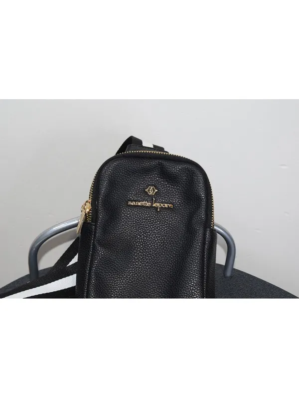 Nanette Lepore Black Pebbled Sling Crossbody Bag Striped Adjustable Strap - Image 2