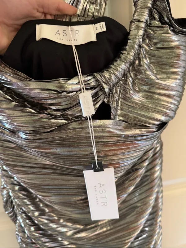 ASTR Golda Mini Dress Metallic Silver NWT - Image 4