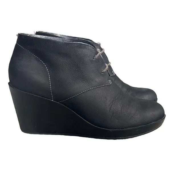 Cole Haan x Air Wedge Ankle Boots Black Leather Lace Up Chukka Womens 8B Indie - Image 2