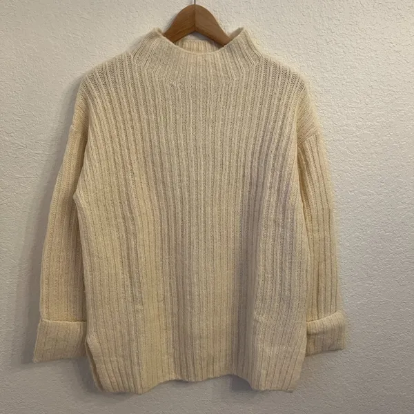 Old Navy Mock Neck Tunic Sweater‎ Size Small Shaker Stitch Knit Cream - Image 2