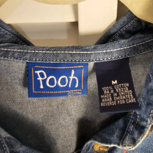 Vintage POOH Disney Embroidered Eeyore Denim Long Sleeve Button Down Shirt‎ Med - Image 3