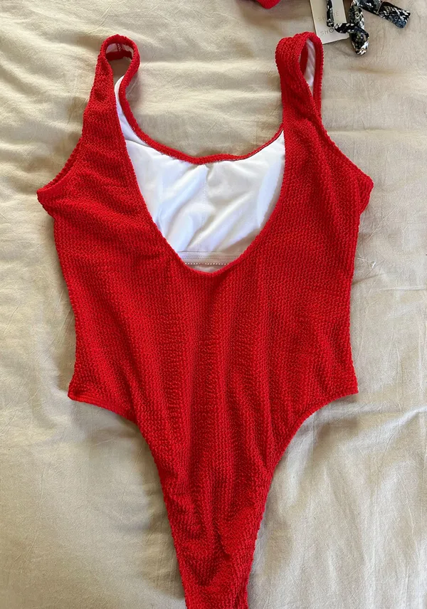 SheIn Ribbed Red Swimsuit - Image 3