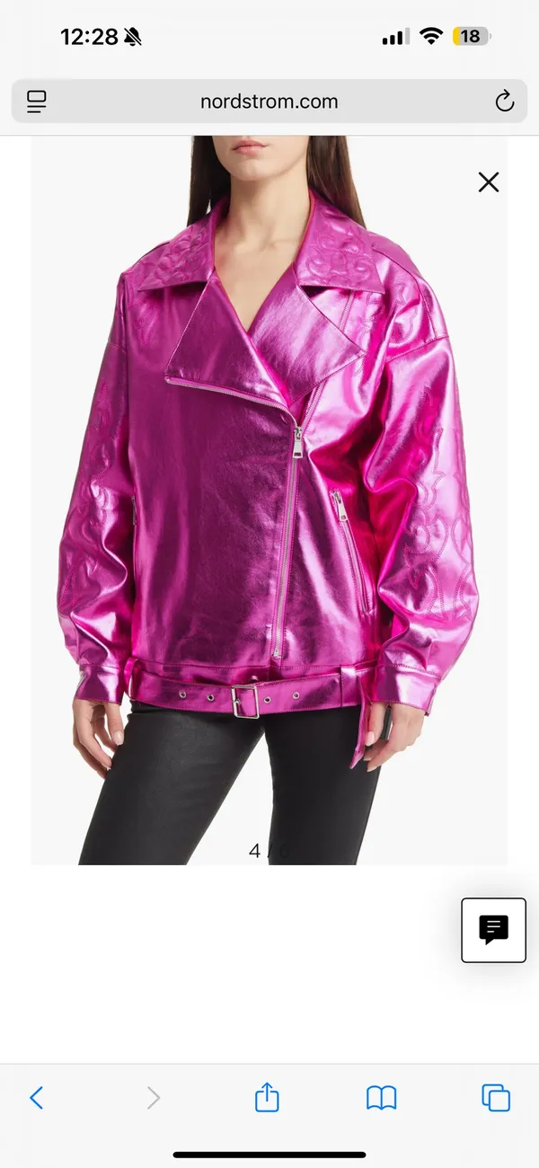 Akira Azalea Wang Pink Metallic Faux Leather Moto Jacket - Image 4