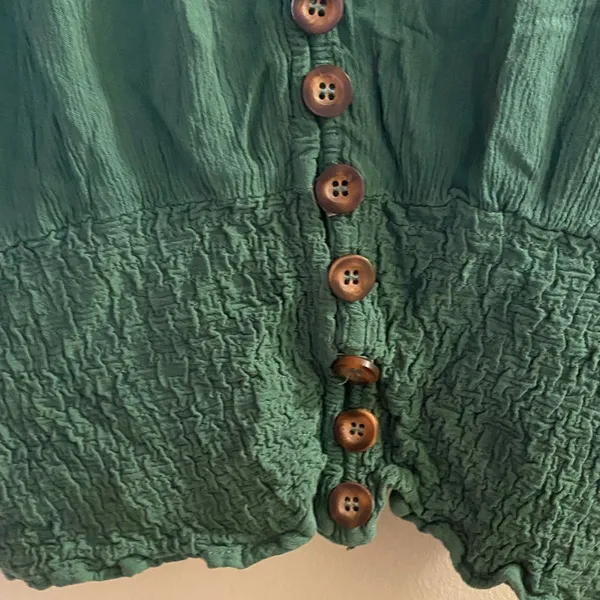 Abercrombie & Fitch Womens Dark Green Boho Crop Top XS 32” Button Front V Neck - Image 4