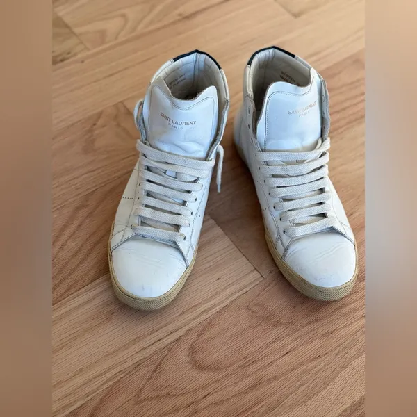 SAINT LAURENT Women's White Leather Hi Top Sneakers Size 38.5 - Image 13