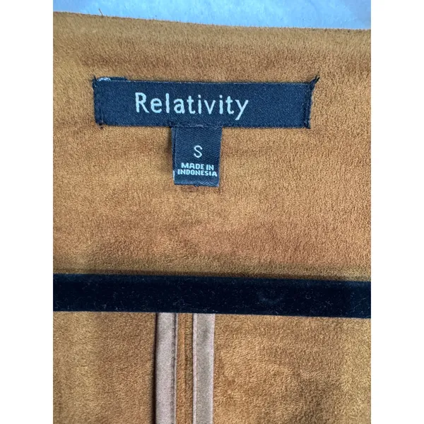 Relativity‎ S Brown Faux Suede Drape Open Front Jacket Women's Lightweight Boho - Image 3