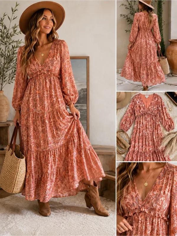 Rachel Zoe Boho Paisley Tiered Maxi Dress Cottagecore Romantic‎ Cotton S - Image 2