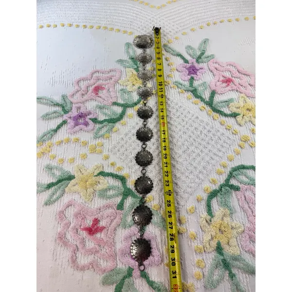 Vintage Silver Tone‎ Concho Belt Western Boho Stamped Metal Link Chain 31 Inch - Image 5