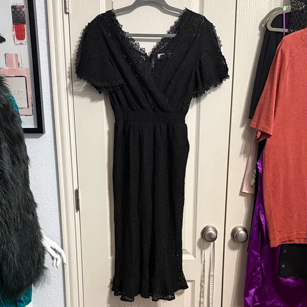 💖 Black Sheer Lace Cropped Ruffle‎ Jumpsuit Romper Whimsigoth Gothic Romantic - Image 2