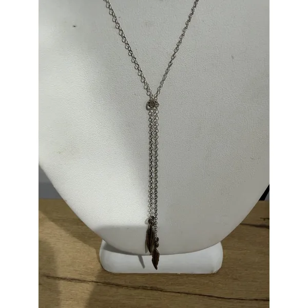 925 Sterling Silver Feather Y Drop Necklace Lariat Style - Image 2
