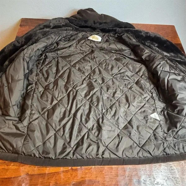 Vintage Talbots‎ Women's Brown Hooded Faux Fur Lined Faux Suede Jacket M - Image 4