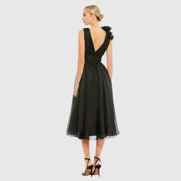 MAC DUGGAL Black Plunging V Neck Ruffled A-Line Cocktail Dress Size 2 Black Tie - Image 4