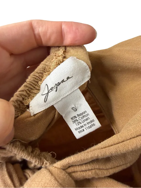 ✨🤎 Japna Brown Linen Blend Wide Leg‎ Jumpsuit Size Small Boho Tie Back 🤎✨ - Image 5