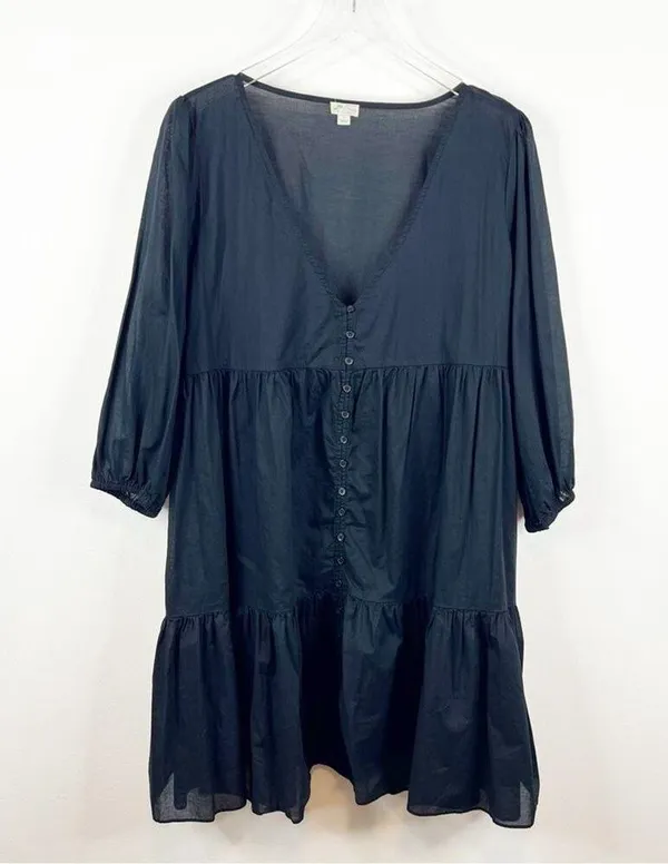 J.Crew Beachwear Button Front Bathing Suit Cover Up L Black - Image 2