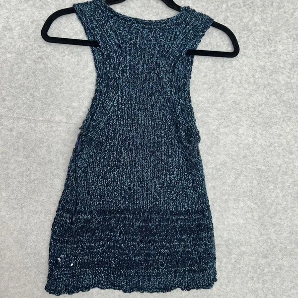 Pilcro Women Medium Marled Blue Cotton Knit Racerback Tank Top Pointelle Italy - Image 7