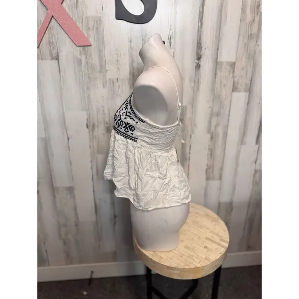 Sim & Sam Boho Embroidered Peplum Tank Top XS White Black Spaghetti Strap - Image 3