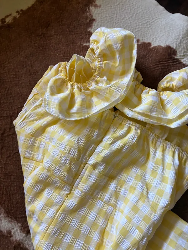 Mable yellow and white checkered mini dress size small - Image 4