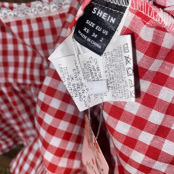NWT Shein Mod Red Gingham Plaid Bow Lace Crop Tank Top Women's Size 2 XS - Image 6